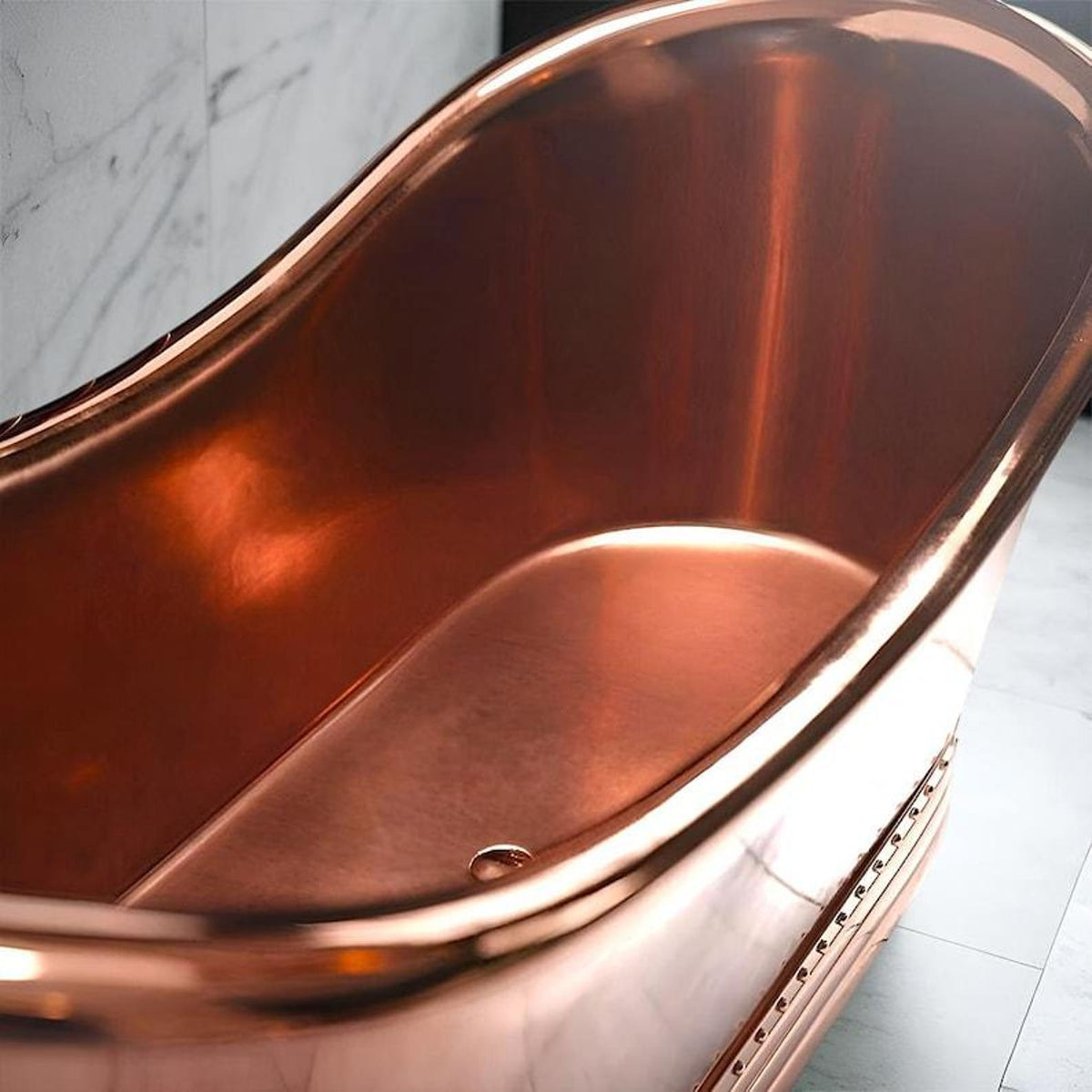 Handmade Copper Soaking Bathtub, Polished Freestanding Spa Tub