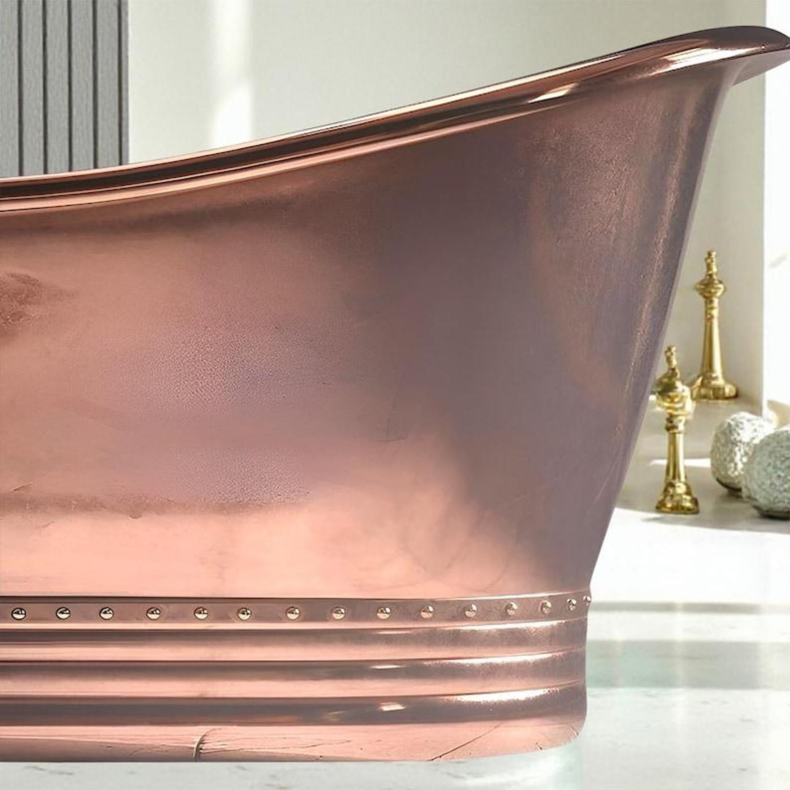Handmade Copper Freestanding Bathtub, Luxury Rustic Soaking Tub