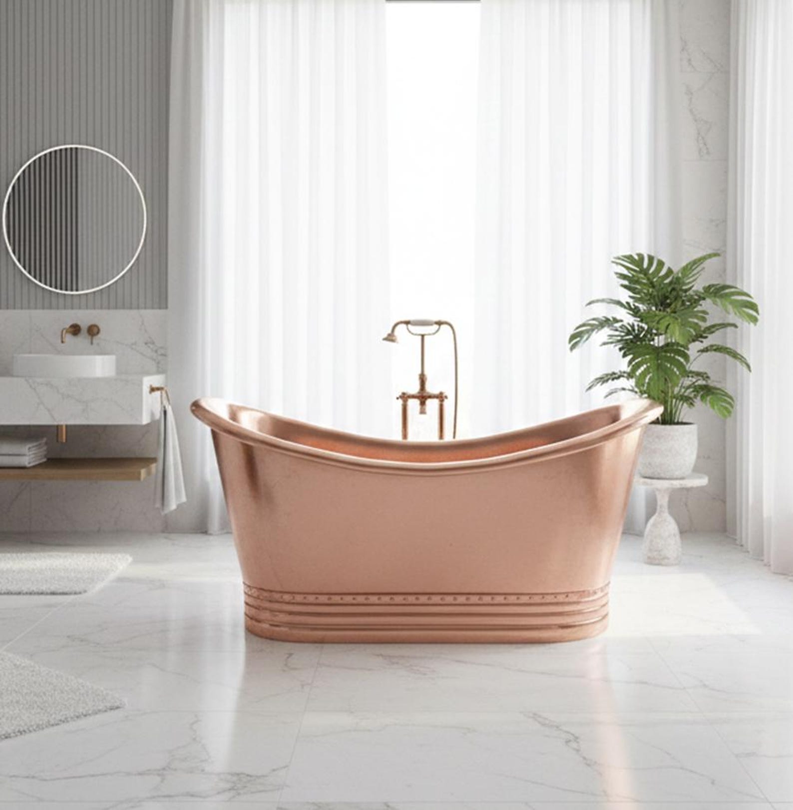 Handmade Copper Freestanding Bathtub, Luxury Rustic Soaking Tub