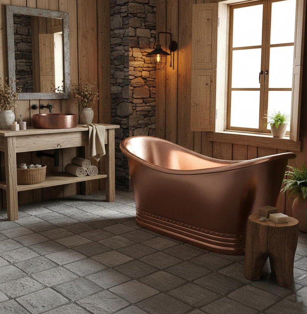 Handmade Copper Freestanding Bathtub, Luxury Rustic Soaking Tub