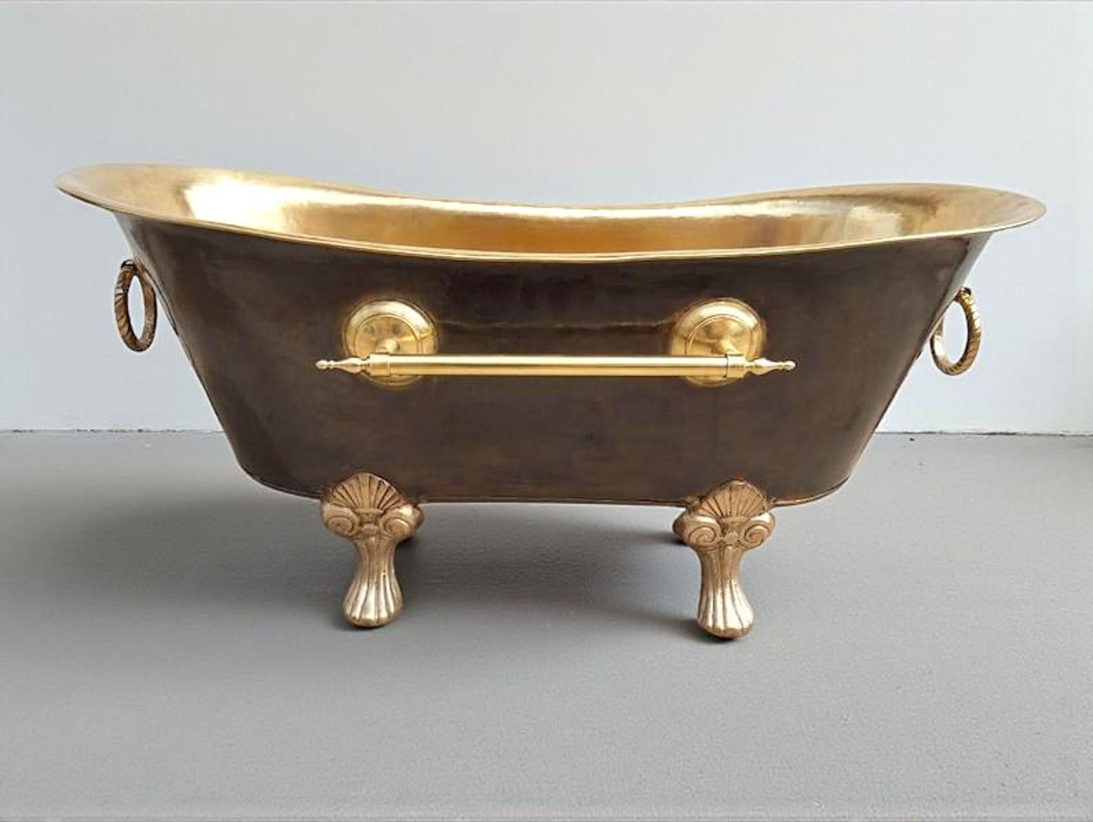 Handmade Black & Brass Clawfoot Bathtub – Luxury Soaking Tub, Vintage Rustic Brass Bath, Custom Clawfoot Tub
