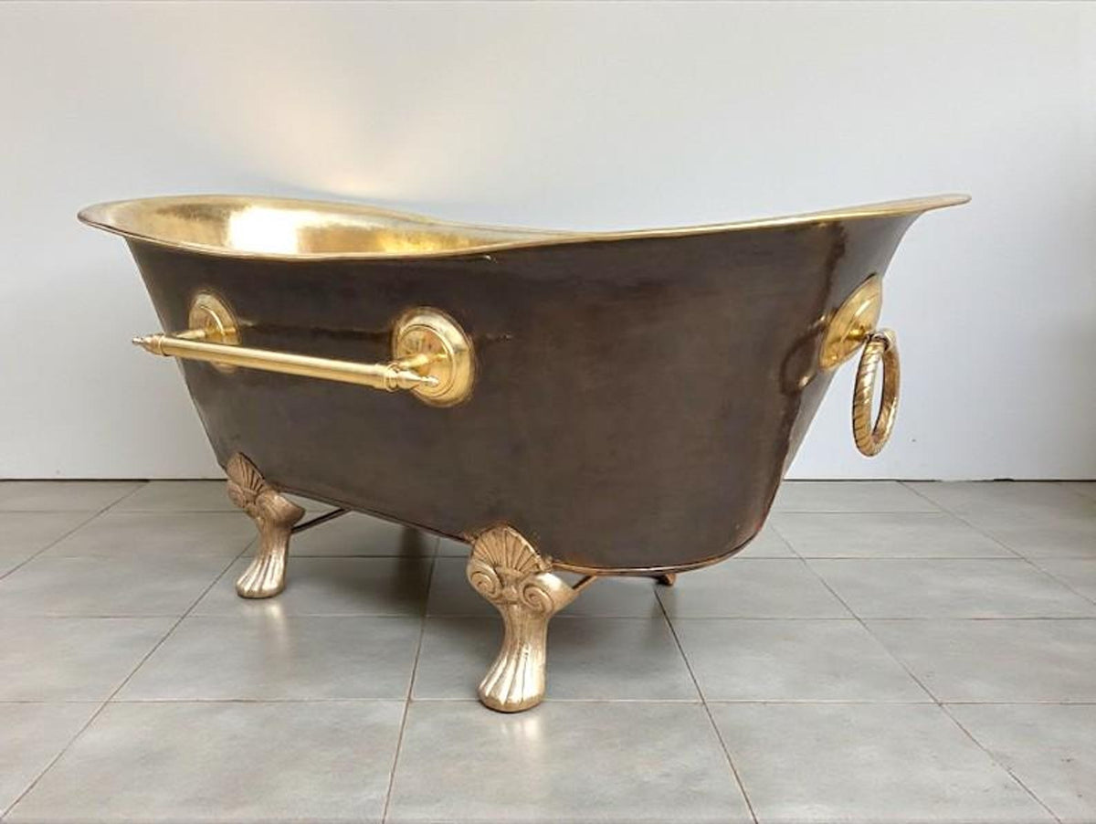 Brass Clawfoot Bathtub, Handmade Black Patina Soaking Tub, Vintage Freestanding Brass Bath