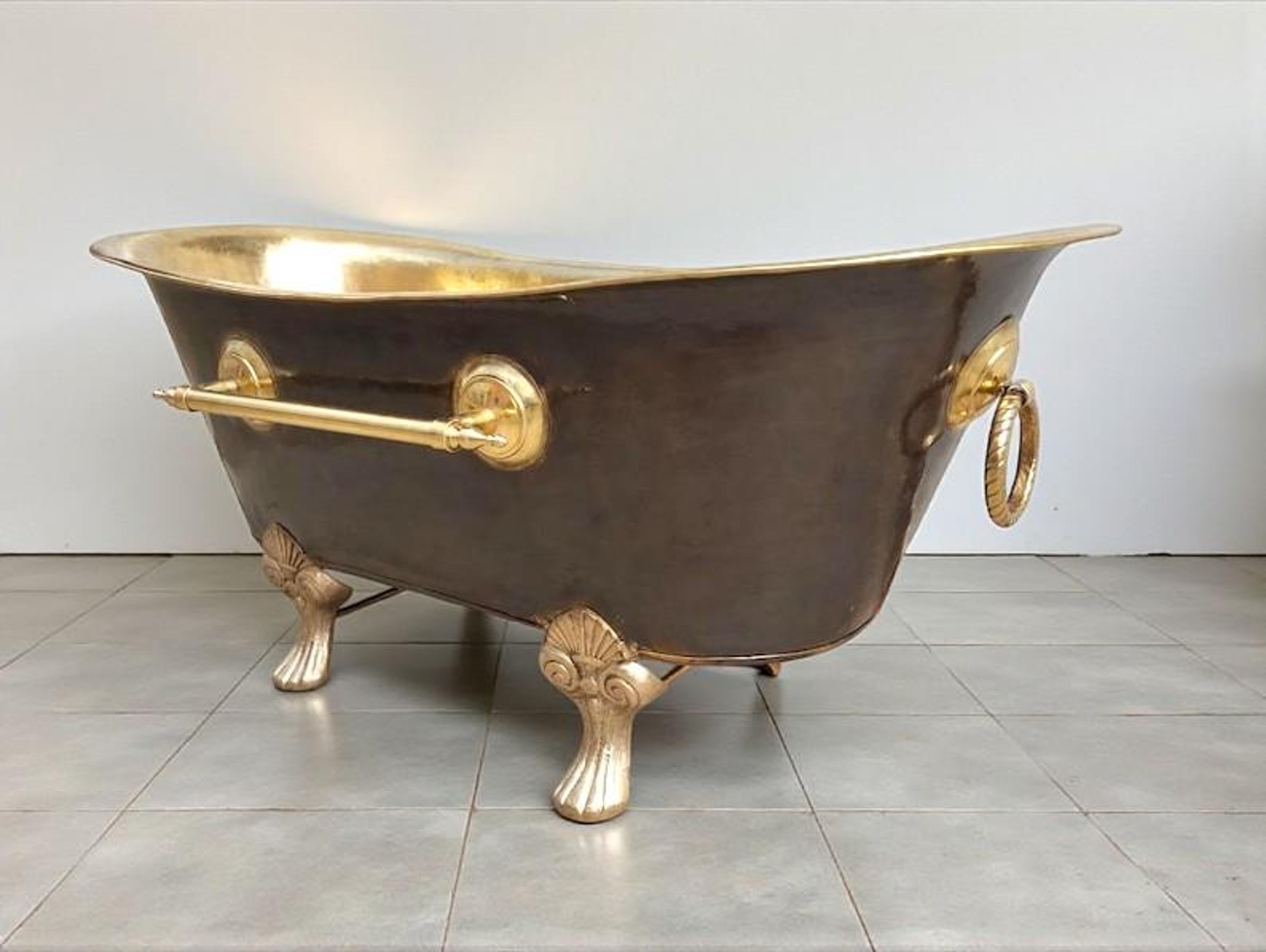 Handmade Brass Clawfoot Soaking Bathtub: Black Patina Finish, Outdoor & Indoor Tub