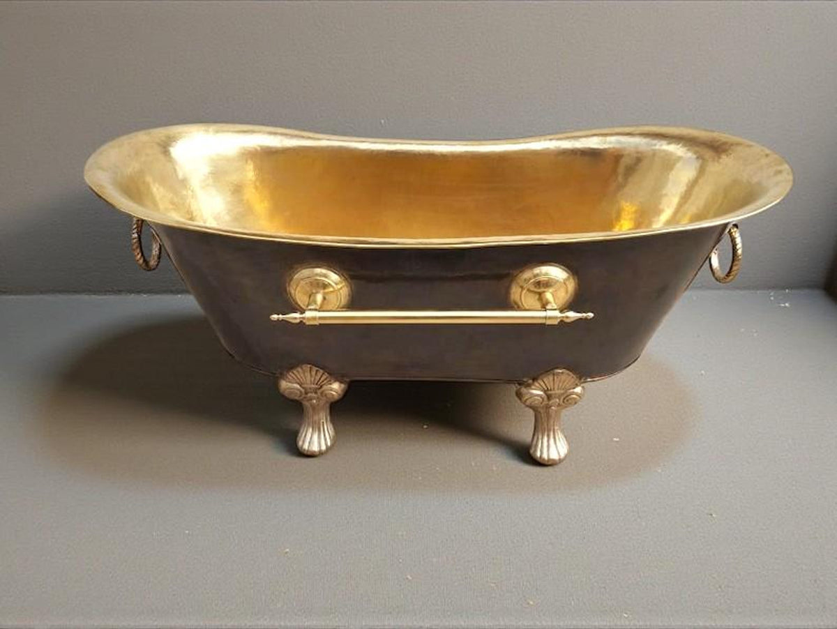 Brass Clawfoot Bathtub, Handmade Black Patina Soaking Tub, Vintage Freestanding Brass Bath
