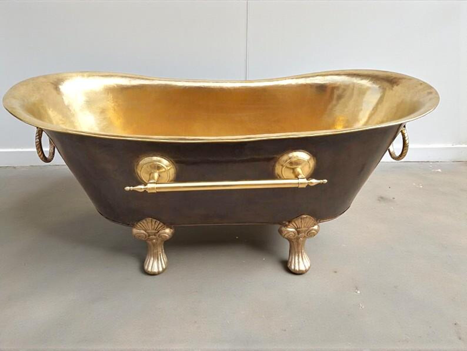 Brass Clawfoot Bathtub, Handmade Black Patina Soaking Tub, Vintage Freestanding Brass Bath