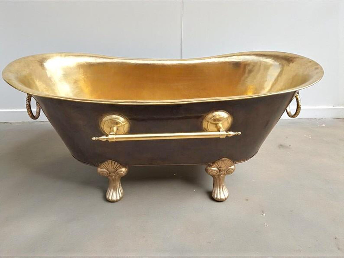 Handmade Black & Brass Clawfoot Bathtub – Luxury Soaking Tub, Vintage Rustic Brass Bath, Custom Clawfoot Tub