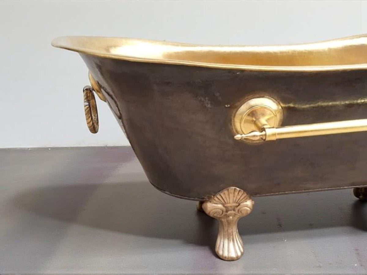Brass Clawfoot Bathtub, Handmade Black Patina Soaking Tub, Vintage Freestanding Brass Bath
