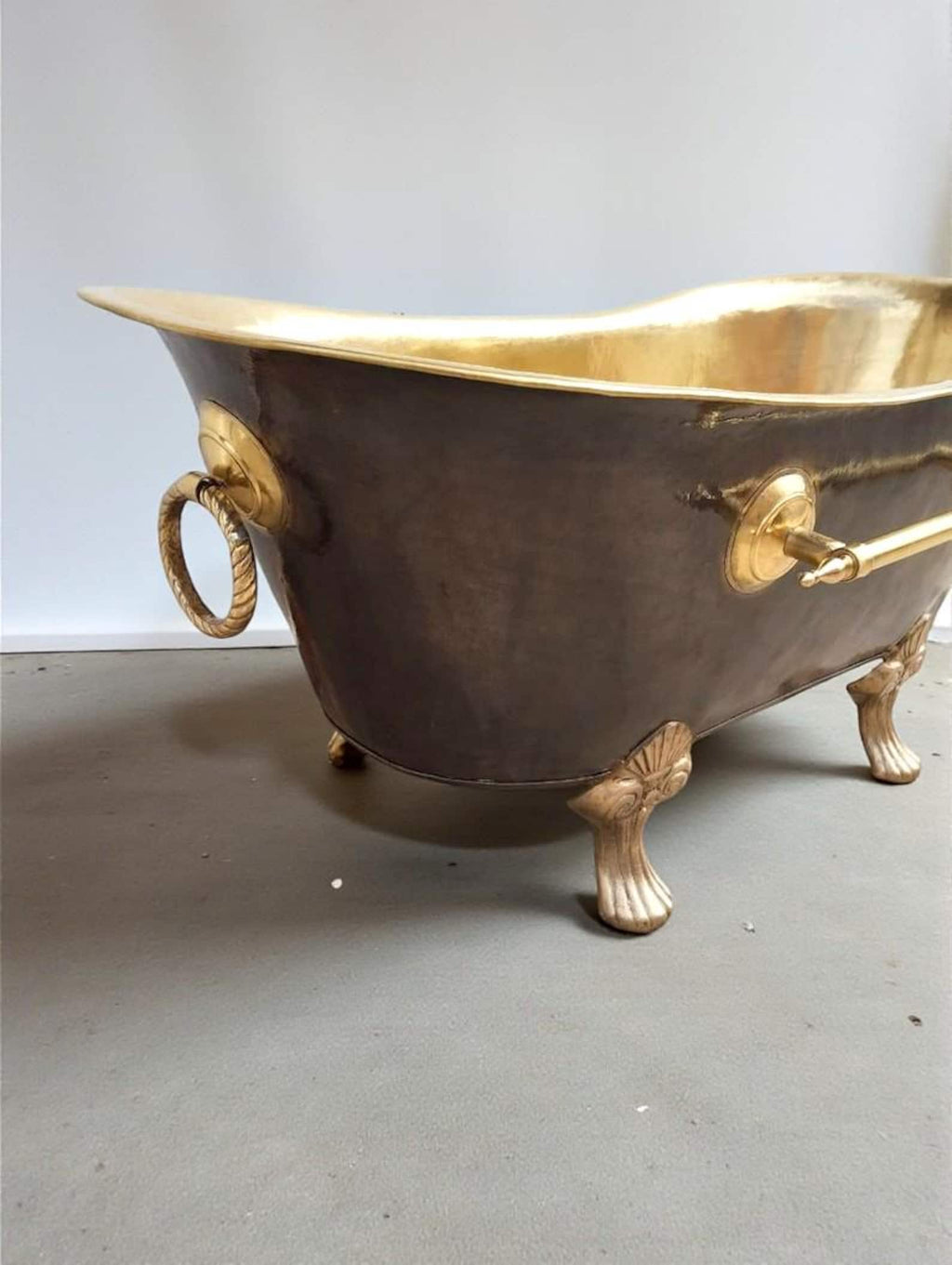 Brass Clawfoot Bathtub, Handmade Black Patina Soaking Tub, Vintage Freestanding Brass Bath