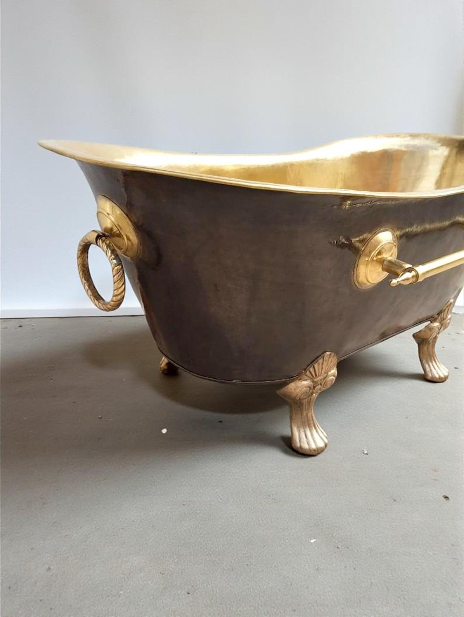 Handmade Black & Brass Clawfoot Bathtub – Luxury Soaking Tub, Vintage Rustic Brass Bath, Custom Clawfoot Tub