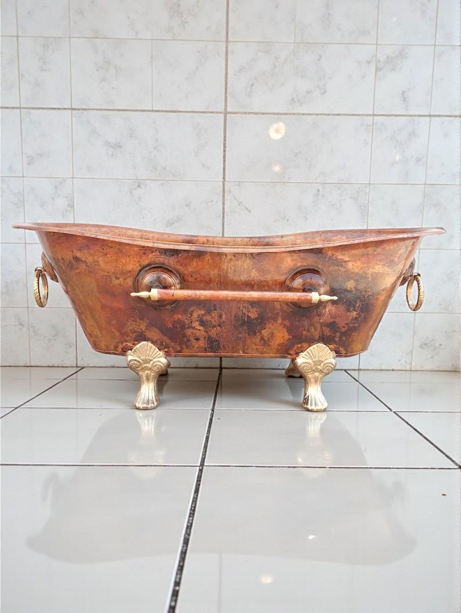 Hammered Copper Bathtub | Handmade Clawfoot Soaking Tub, Vintage Bathroom Decor