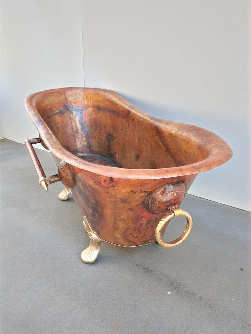 Handmade Rustic Copper Clawfoot Bathtub, Vintage Patina Soaking Tub