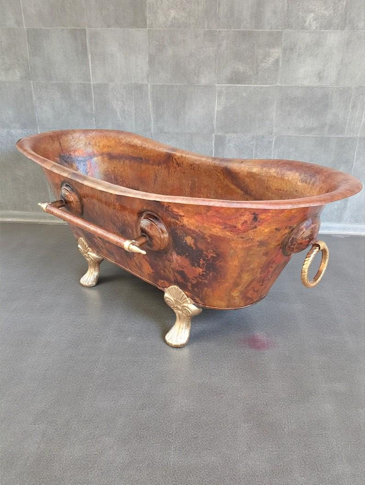 Hammered Copper Bathtub | Handmade Clawfoot Soaking Tub, Vintage Bathroom Decor