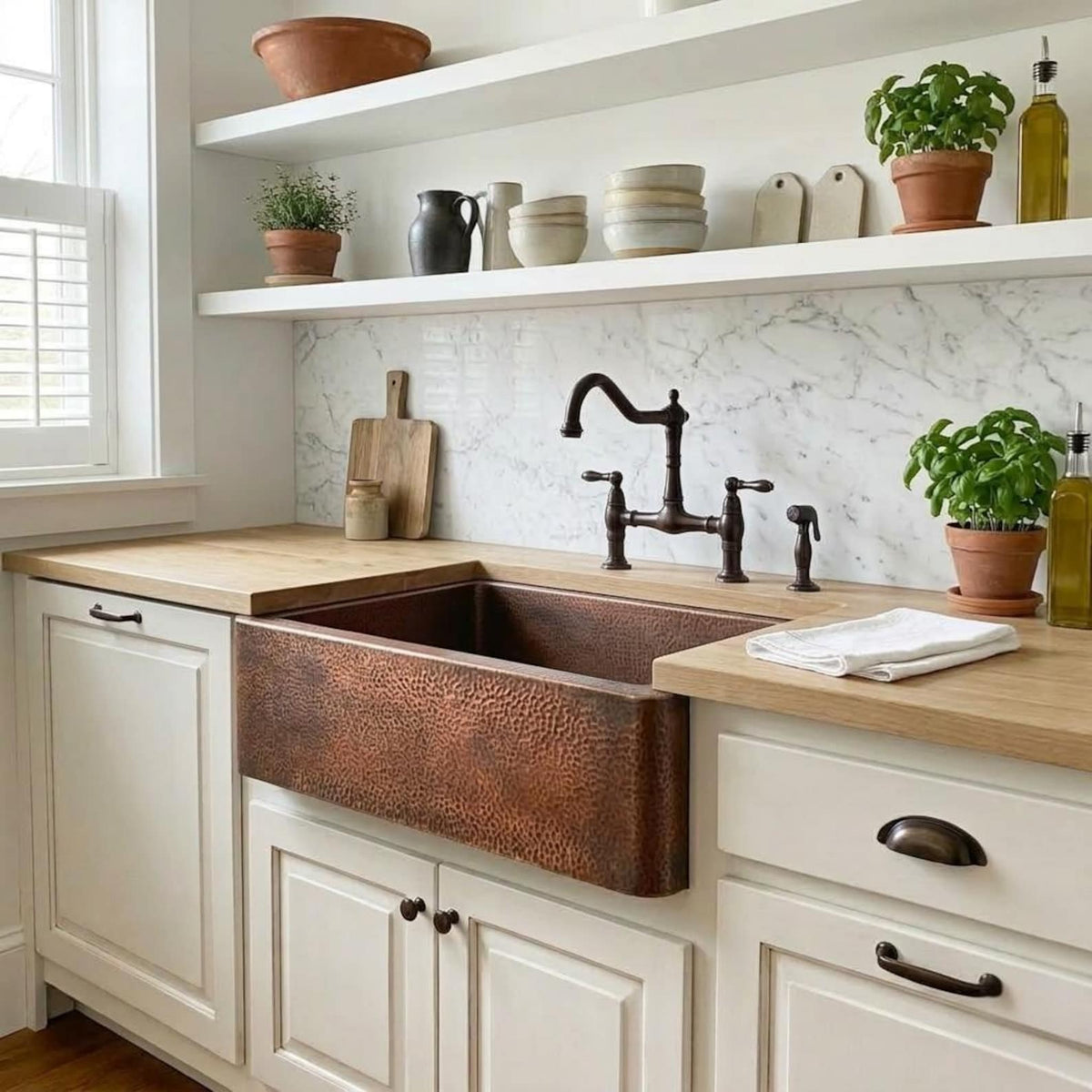 Hammered Copper Apron Front Farmhouse Sink