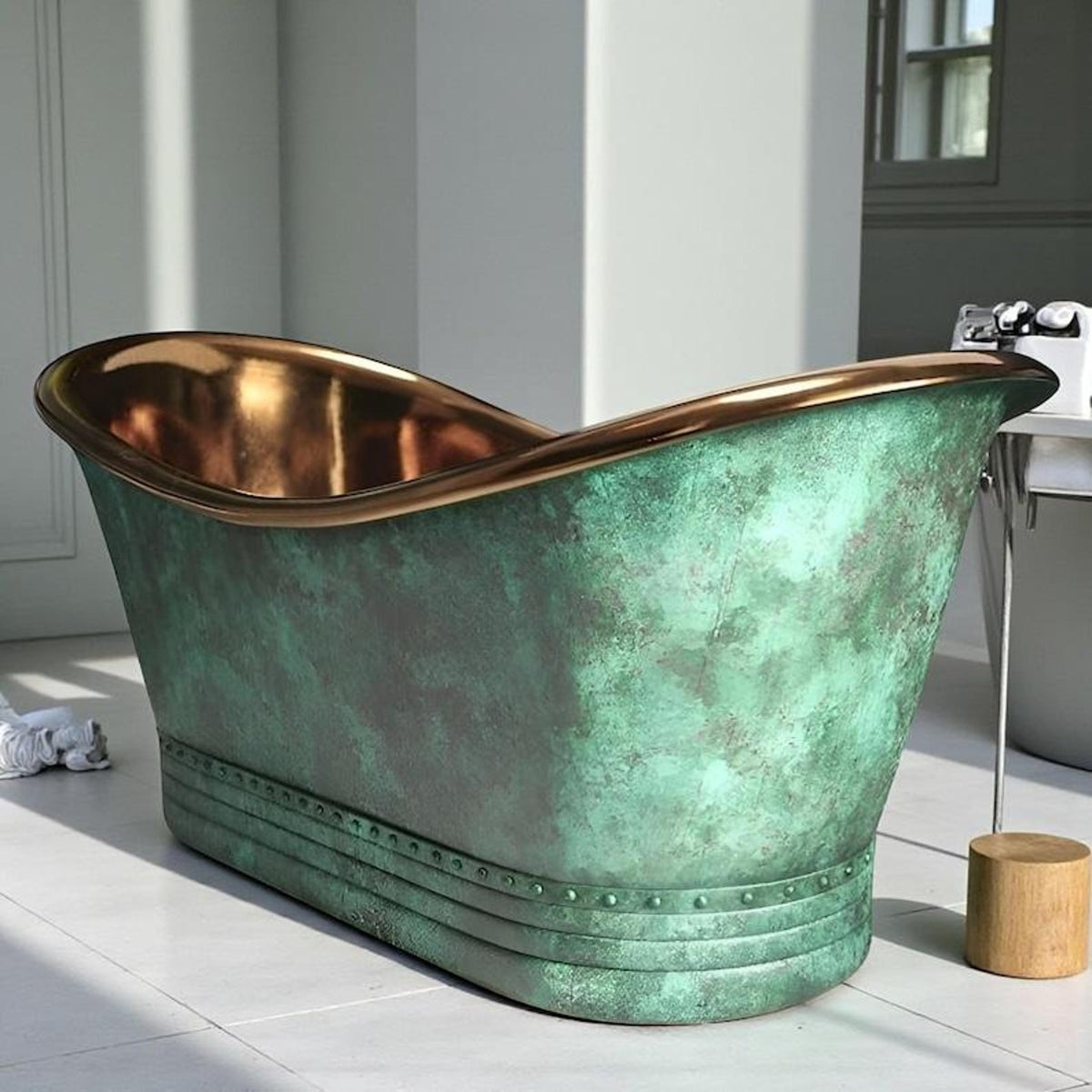 Oxidized Copper Bathtub – Freestanding Rustic Soaking Tub, Outdoor Bath