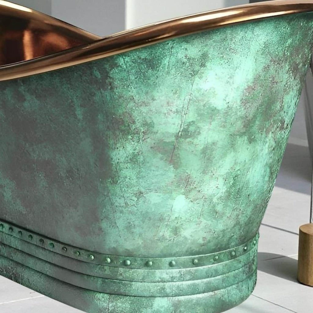 Oxidized Copper Bathtub – Freestanding Rustic Soaking Tub, Outdoor Bath