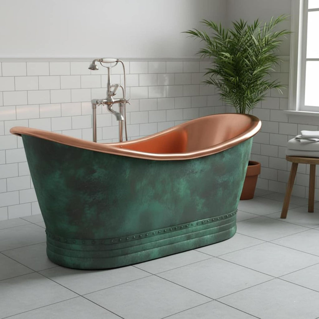 Oxidized Copper Bathtub – Freestanding Rustic Soaking Tub, Outdoor Bath