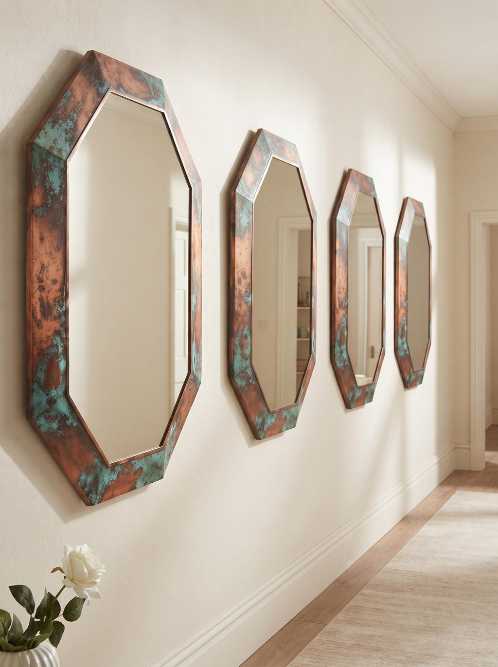 Handcrafted Antique Copper Octagon Mirror