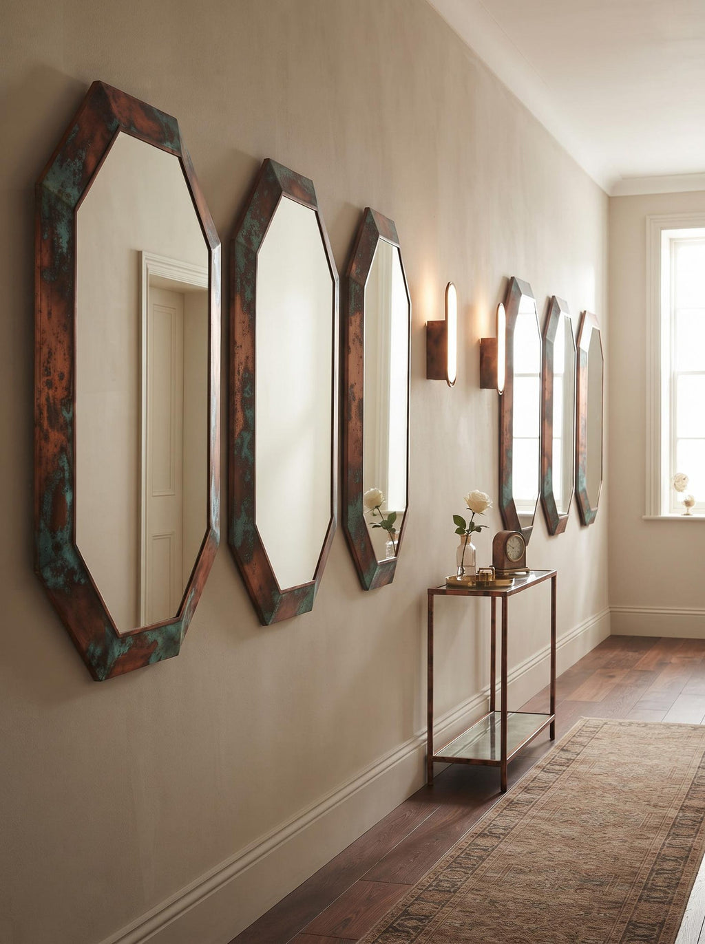 Handcrafted Antique Copper Octagon Mirror