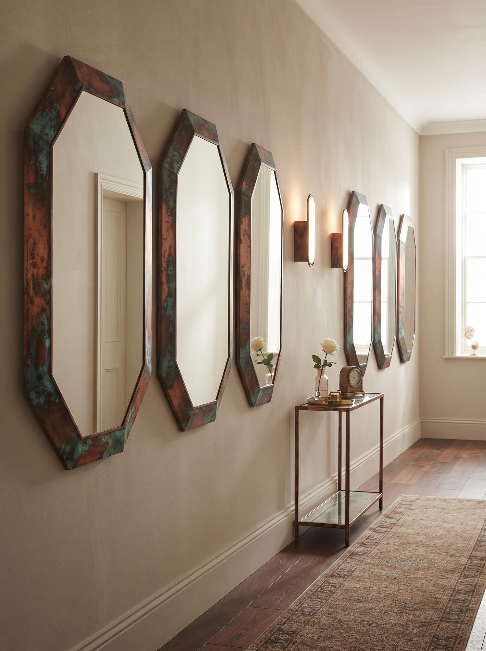 Handcrafted Antique Copper Octagon Mirror