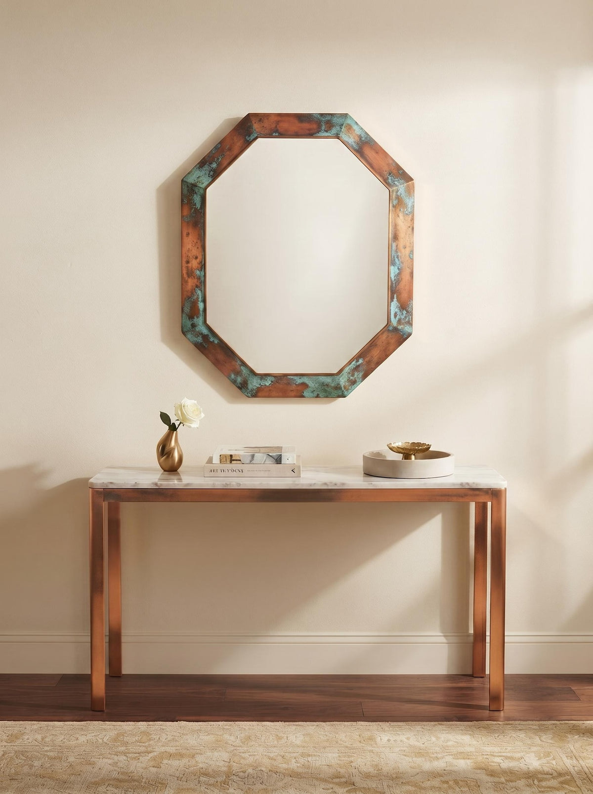 Handcrafted Antique Copper Octagon Mirror