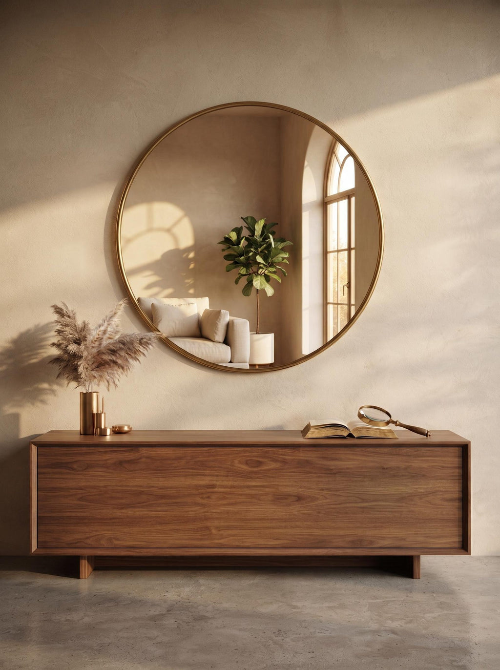 Handcrafted Unlacquered Brass Round Mirror