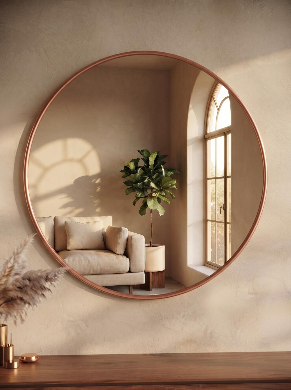 Handcrafted Antique Copper Round Mirror