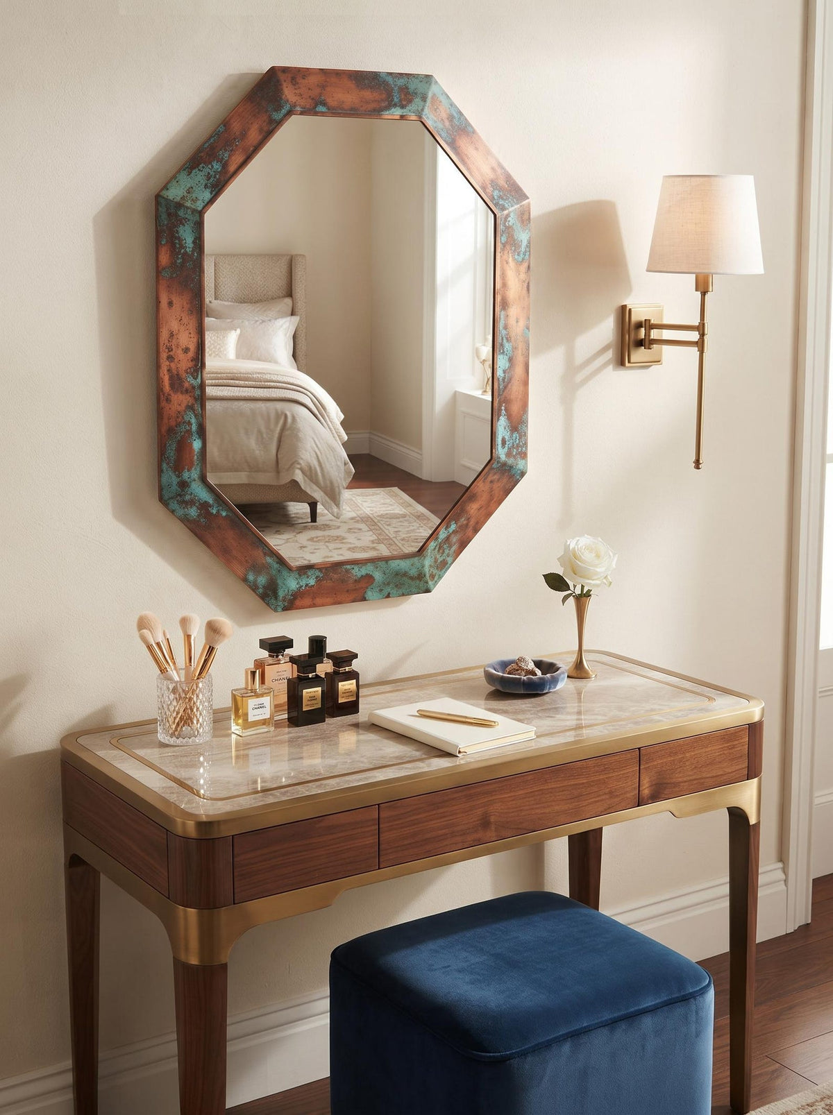 Handcrafted Antique Copper Octagon Mirror