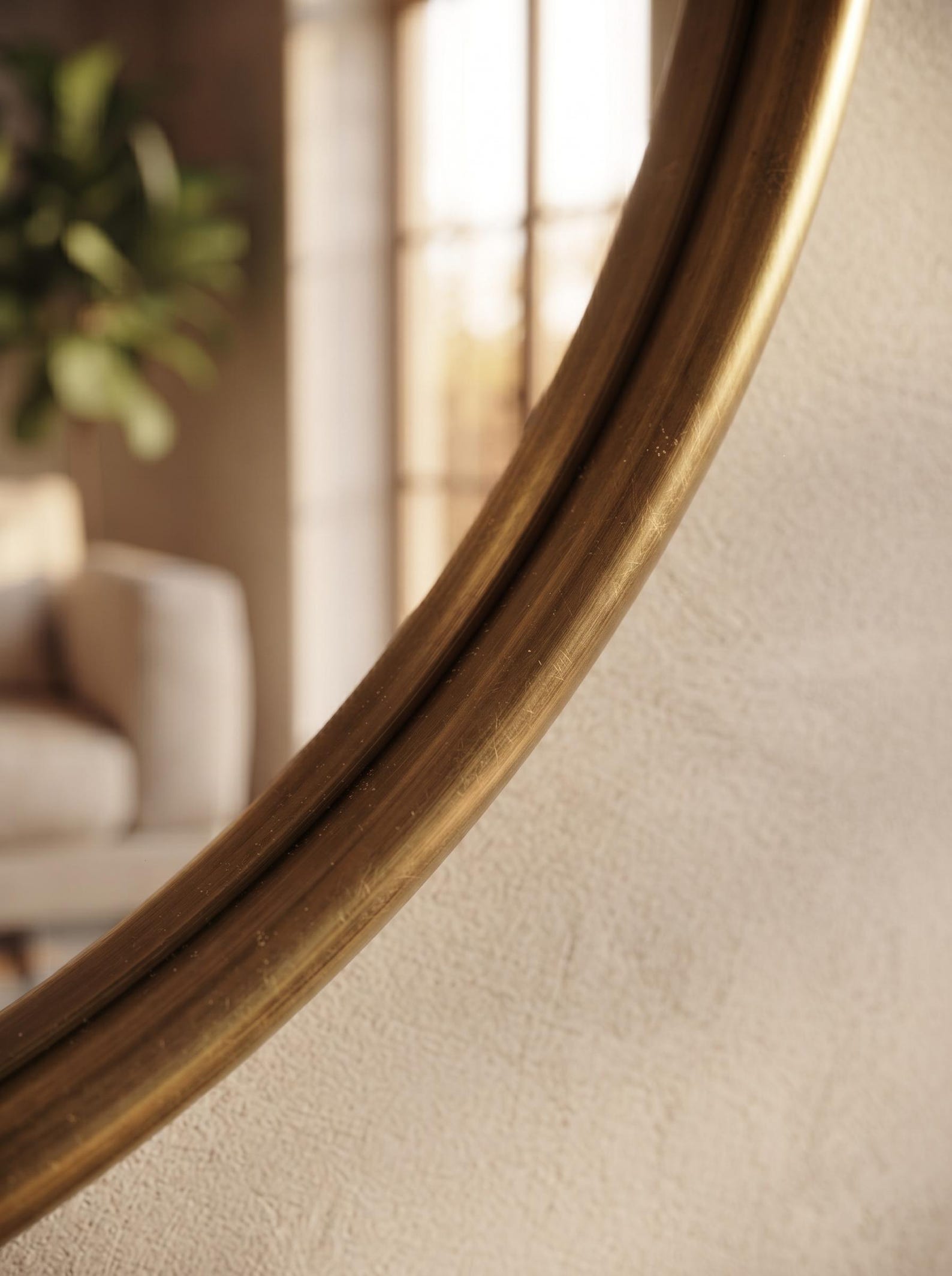 Handcrafted Unlacquered Brass Round Mirror