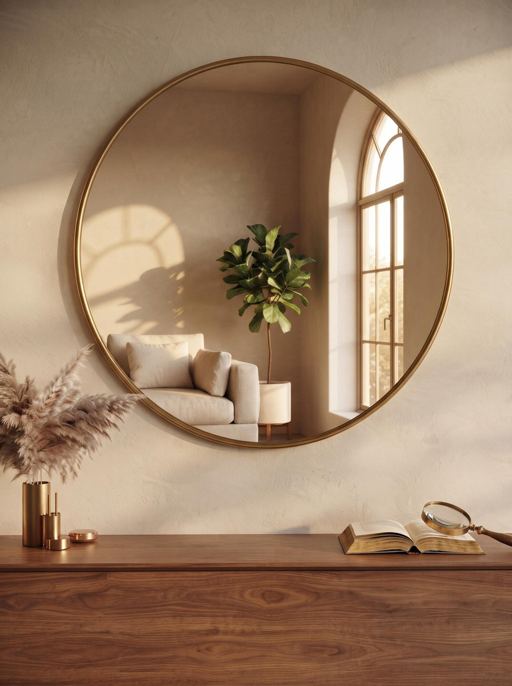 Handcrafted Unlacquered Brass Round Mirror