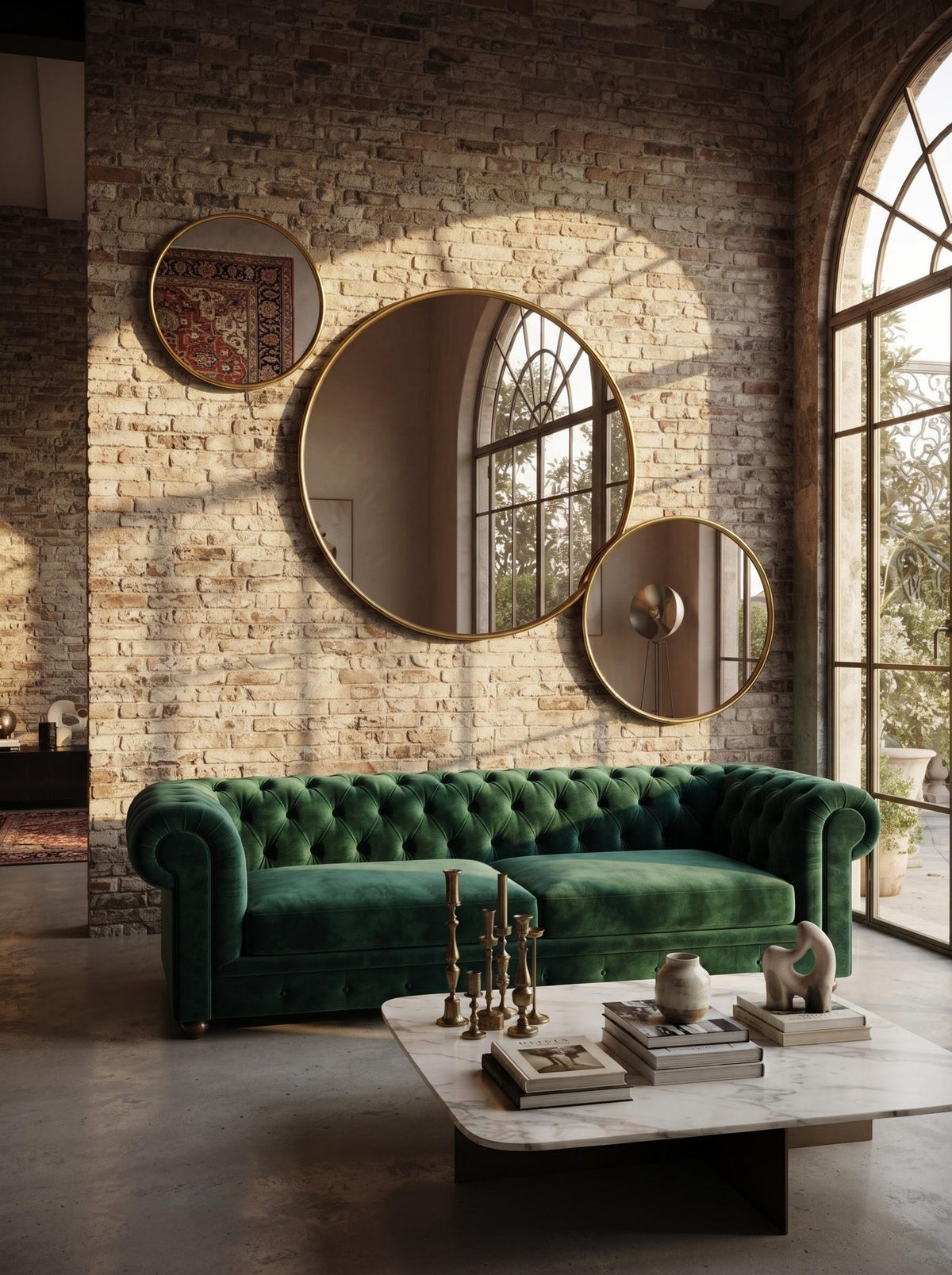 Handcrafted Unlacquered Brass Round Mirror