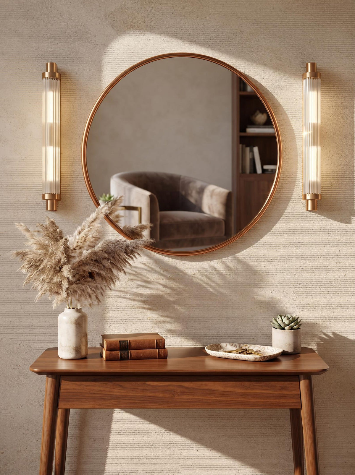 Handcrafted Antique Copper Round Mirror