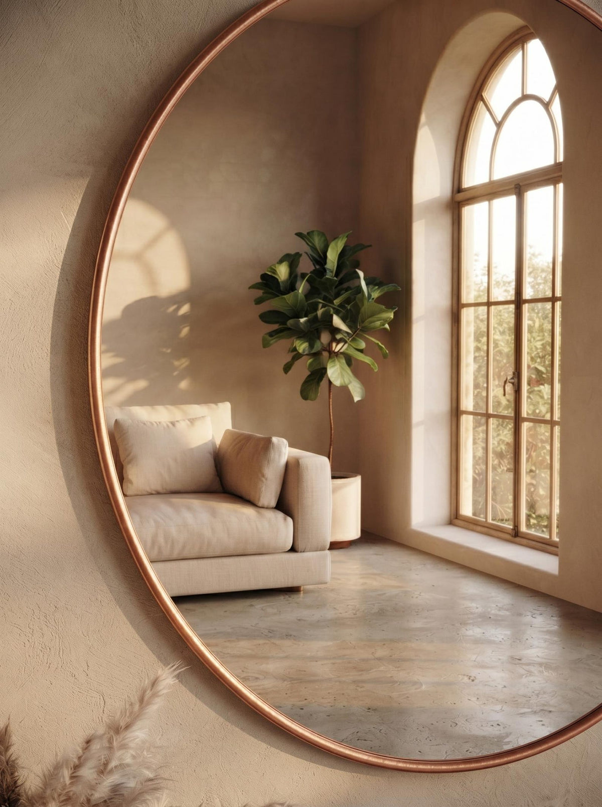 Handcrafted Antique Copper Round Mirror