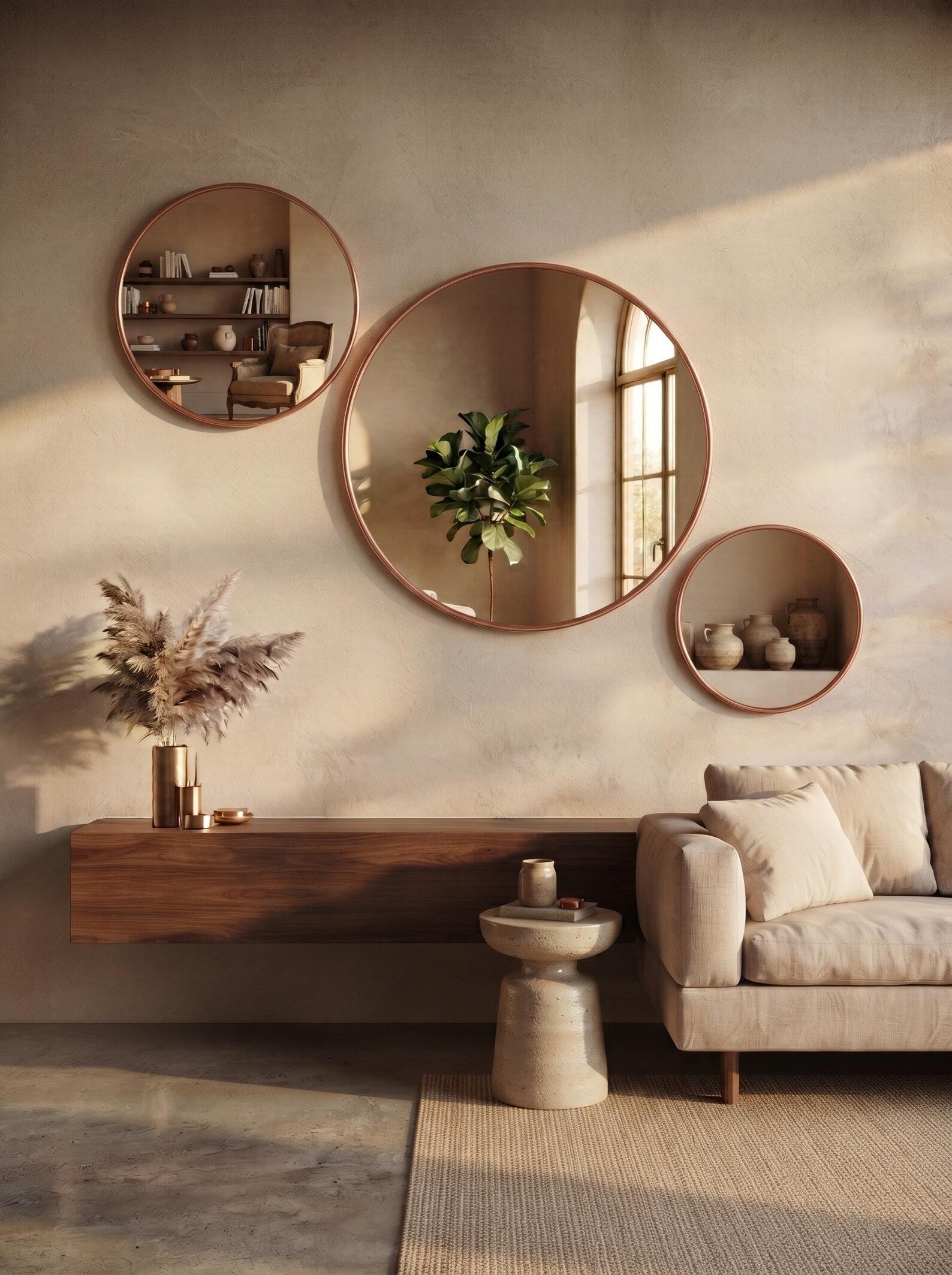 Handcrafted Antique Copper Round Mirror