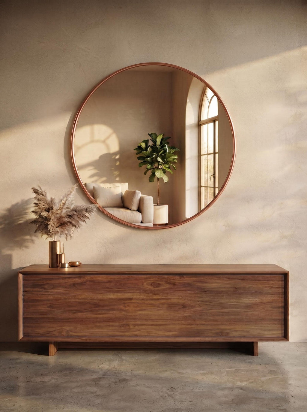 Handcrafted Antique Copper Round Mirror