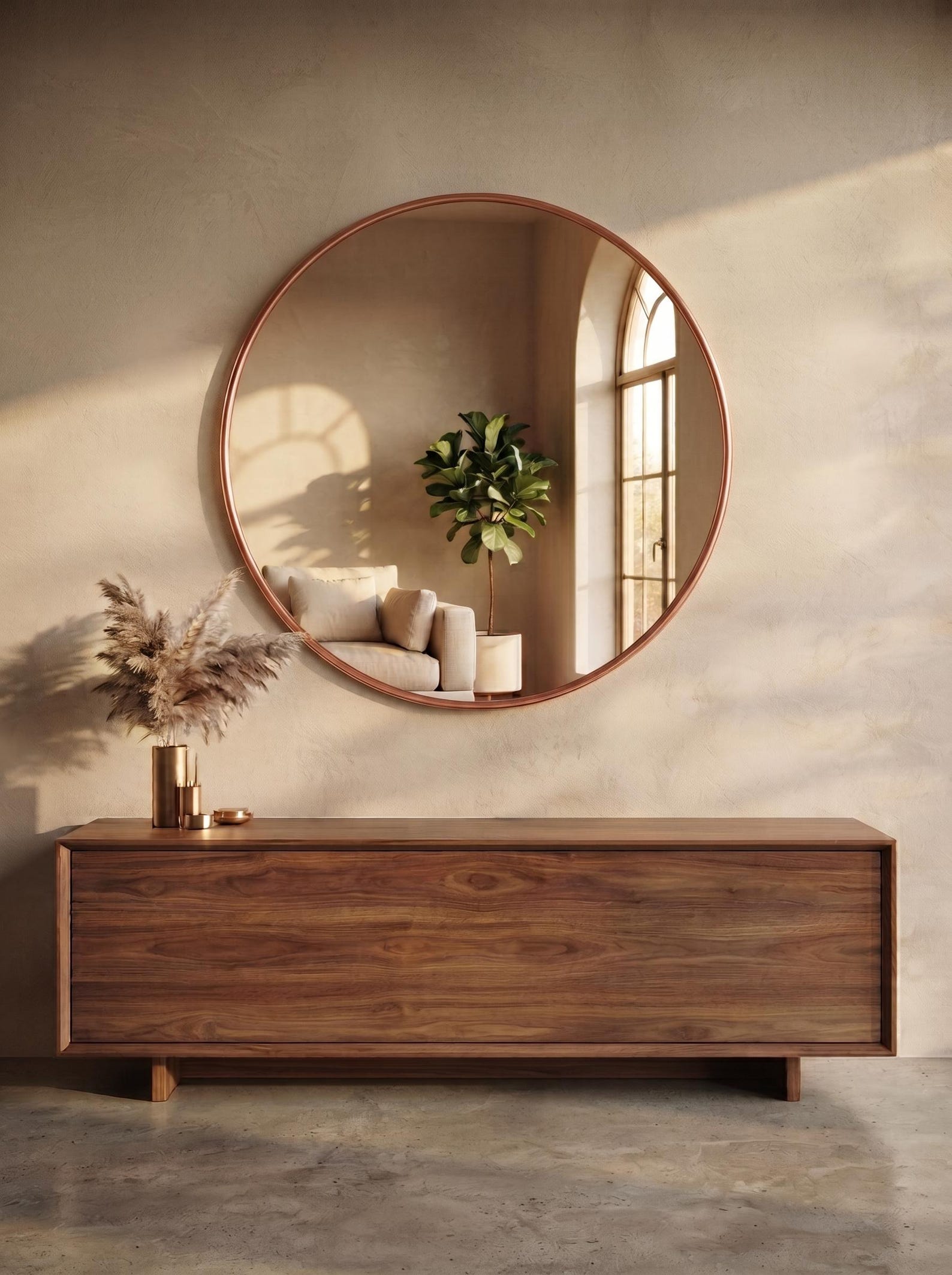 Handcrafted Antique Copper Round Mirror