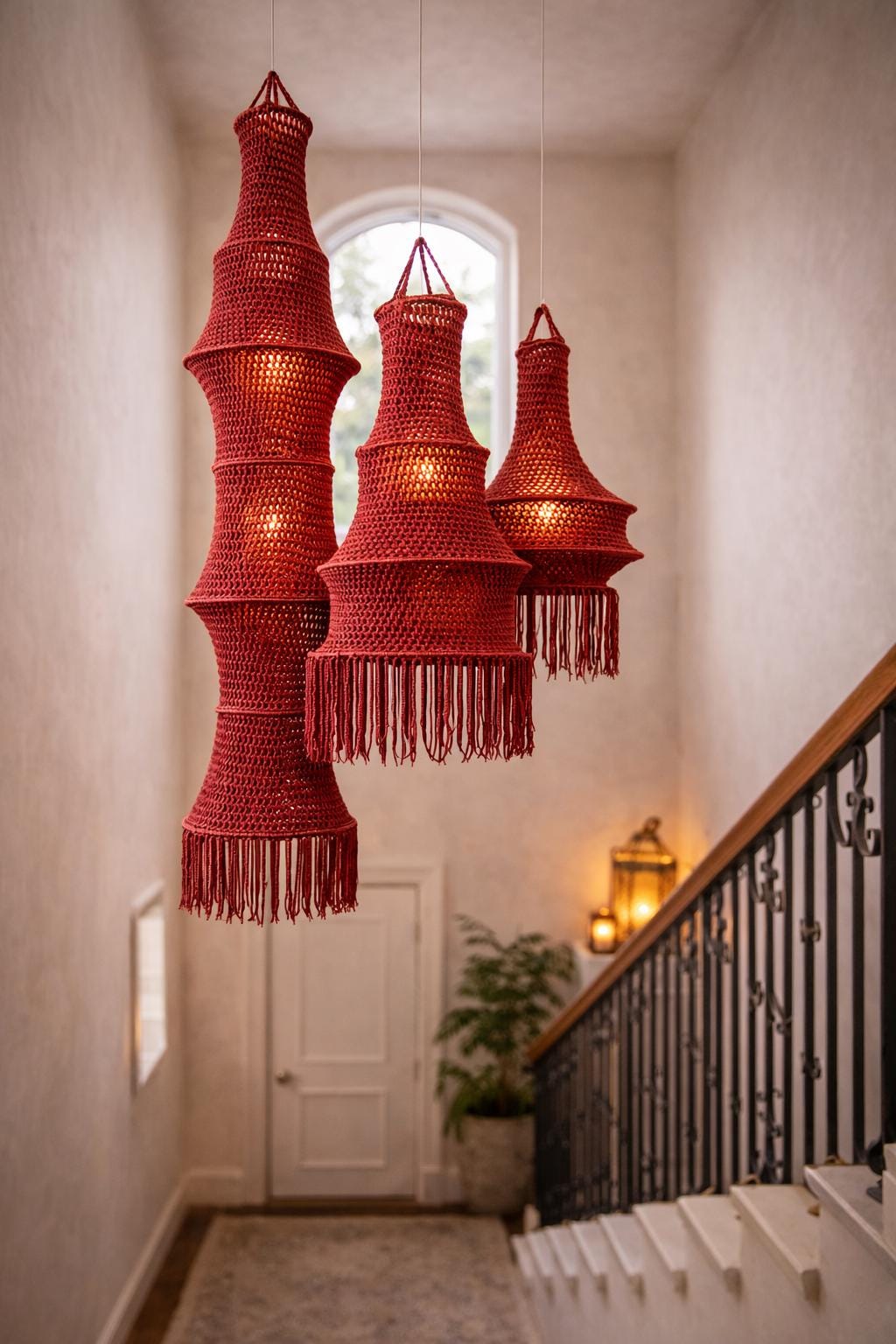 Tsukiko handmade crochet pendant light — product photo 2