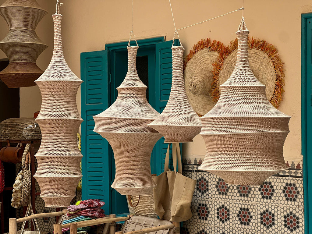 Handmade Crochet Pendant Lights Set of 4 *Nanna* Kitan Hanging Lamps, Boho Ceiling Light Set, Modern Lighting Fixture WITHOUT ELECTRICITY
