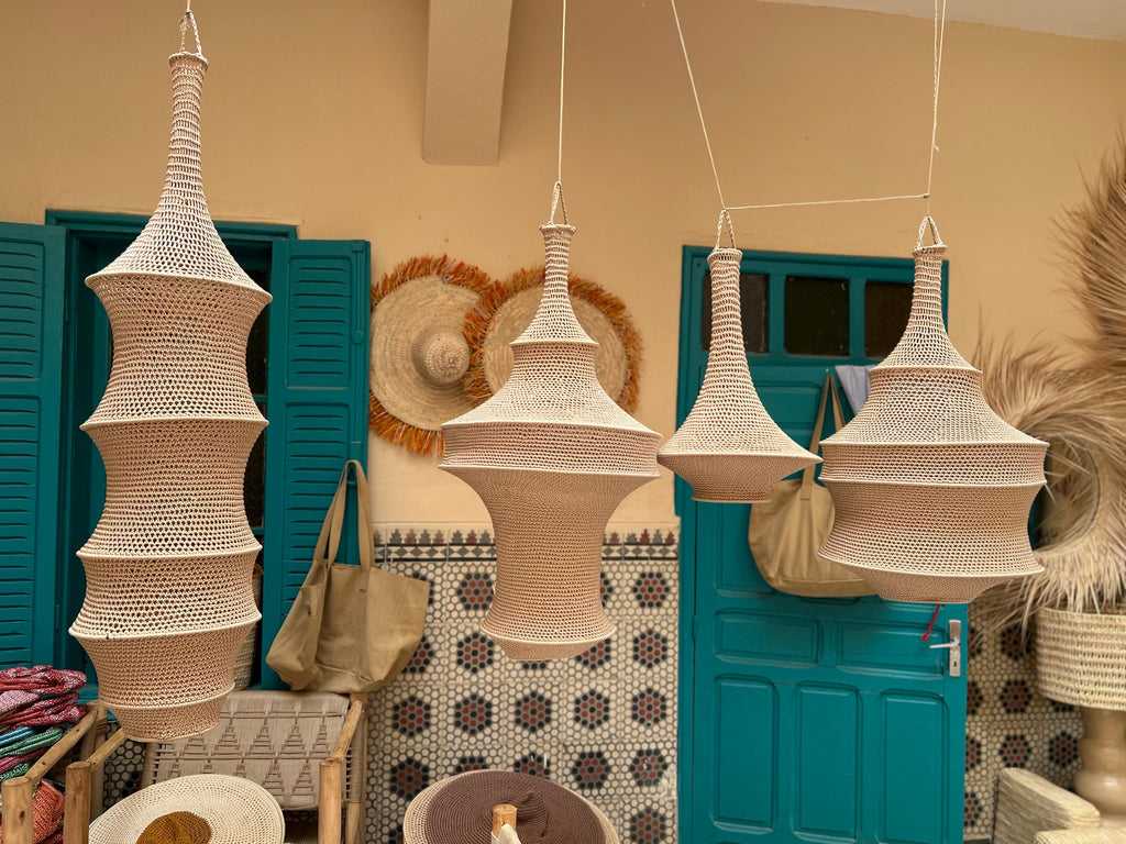 Handmade Crochet Pendant Lights Set of 4 *Nanna* Kitan Hanging Lamps, Boho Ceiling Light Set, Modern Lighting Fixture WITHOUT ELECTRICITY