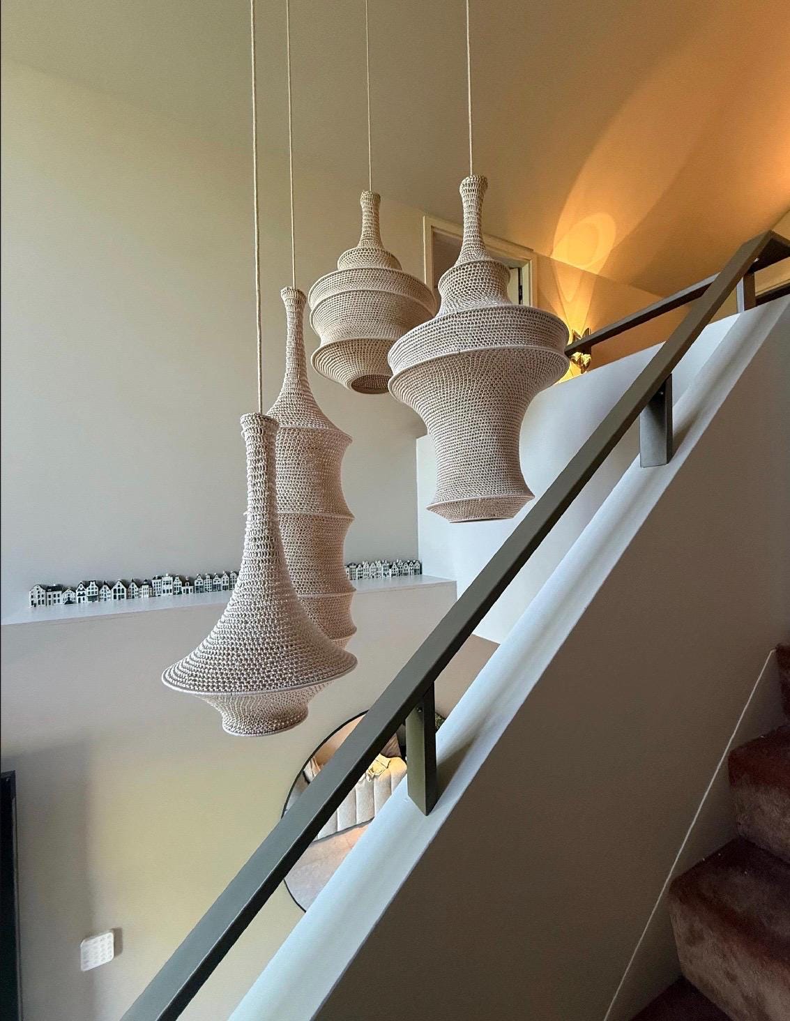 Handmade Crochet Pendant Lights Set of 4 *Nanna* Kitan Hanging Lamps, Boho Ceiling Light Set, Modern Lighting Fixture WITHOUT ELECTRICITY