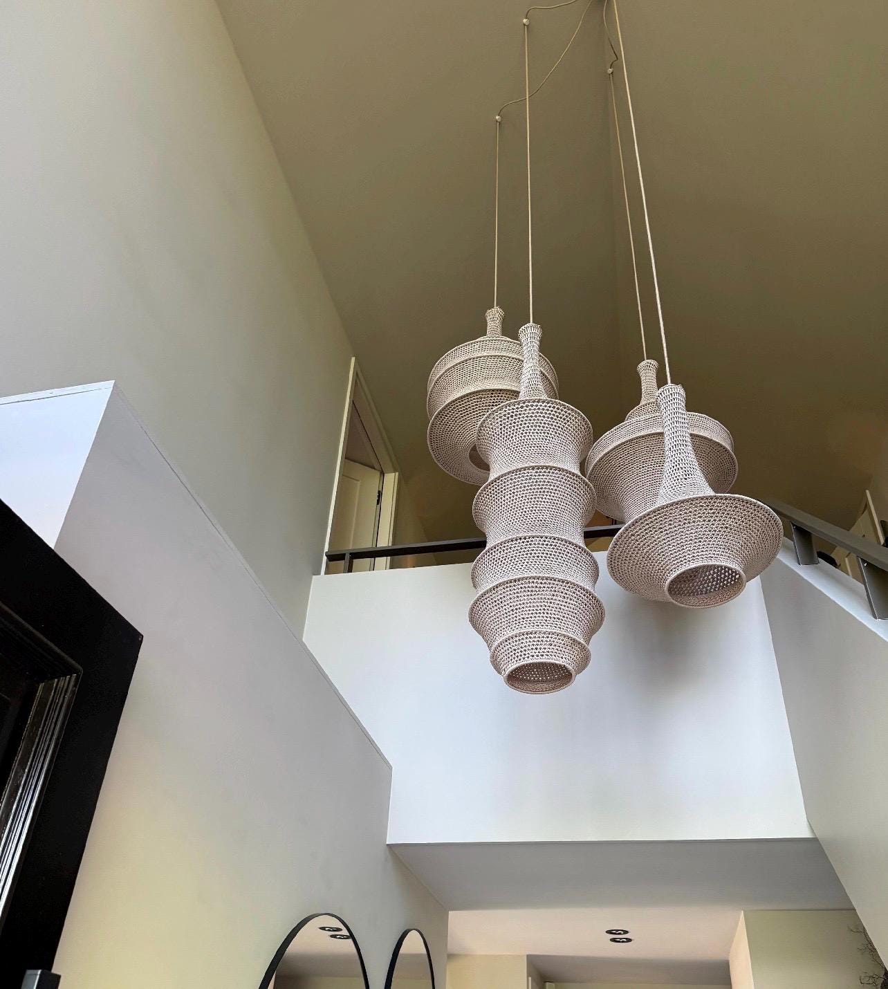 Handmade Crochet Pendant Lights Set of 4 *Nanna* Kitan Hanging Lamps, Boho Ceiling Light Set, Modern Lighting Fixture WITHOUT ELECTRICITY
