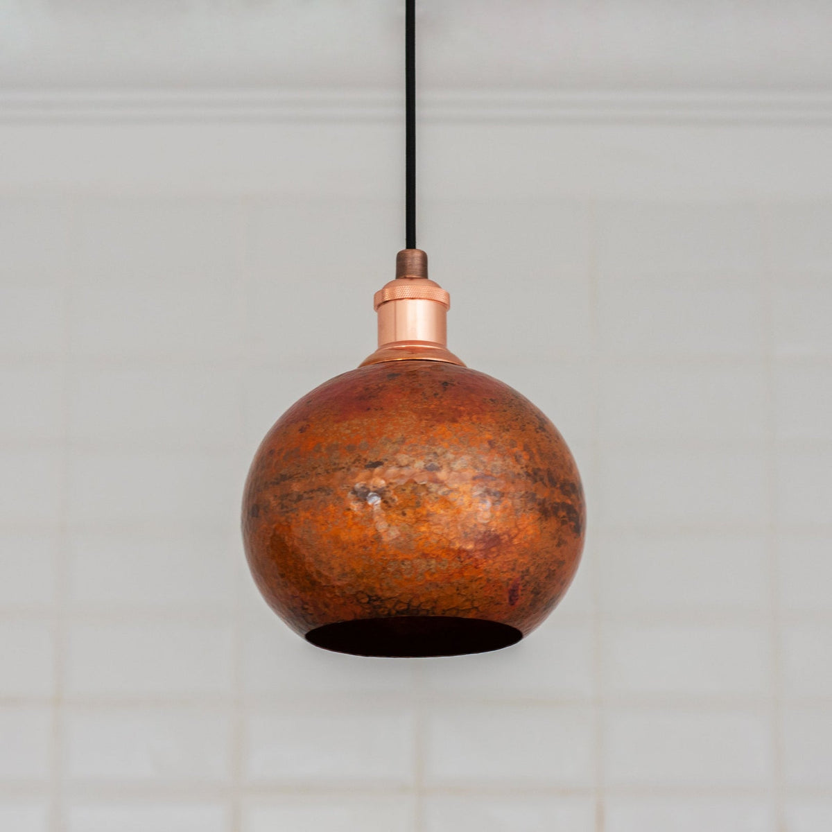 Oxidized Copper Globe Pendant Light — main view