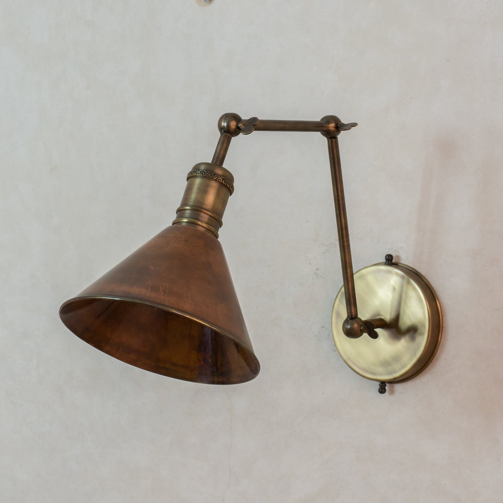 Oxidized Copper Swing-Arm Wall Sconce — main view